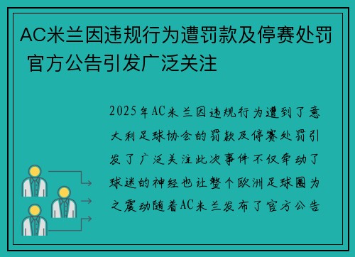 AC米兰因违规行为遭罚款及停赛处罚 官方公告引发广泛关注